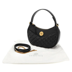 Versace Hobo Shoulder Black Medusa Leather Bag Quilted Handbag